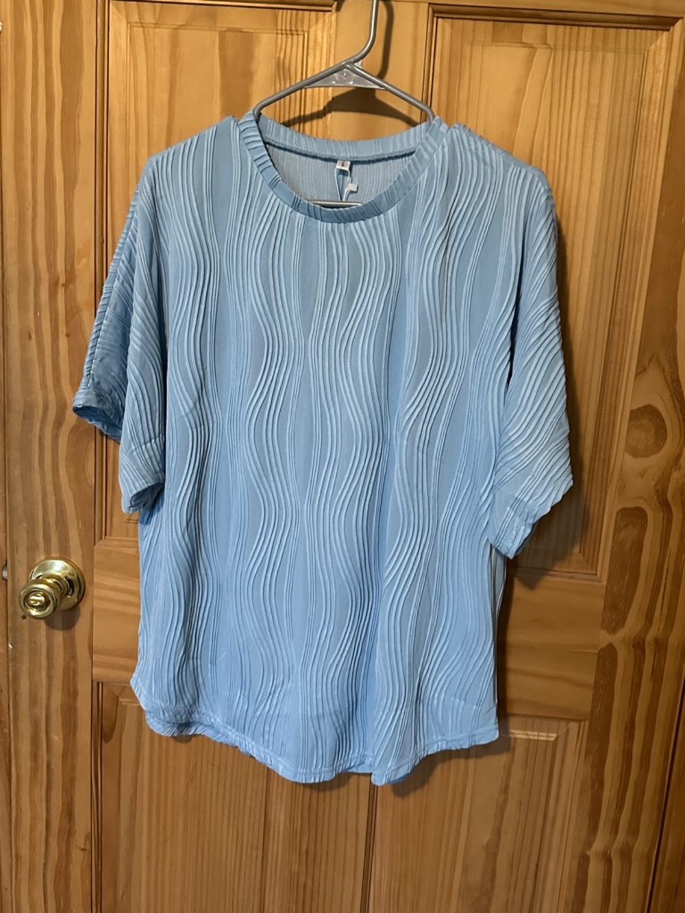 Light Blue Textured Wave-Pattern Tee